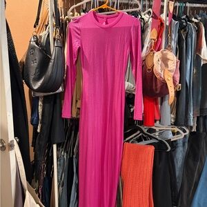 SKIMS Vibrant Pink Long Sleeve Dress